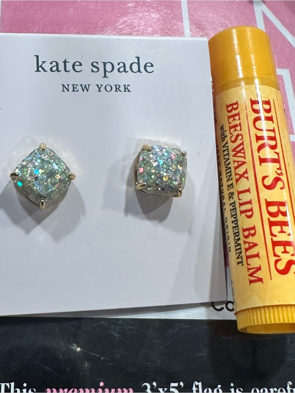 kate spade Iridescent Glitter Square Druzy Stud Earrings